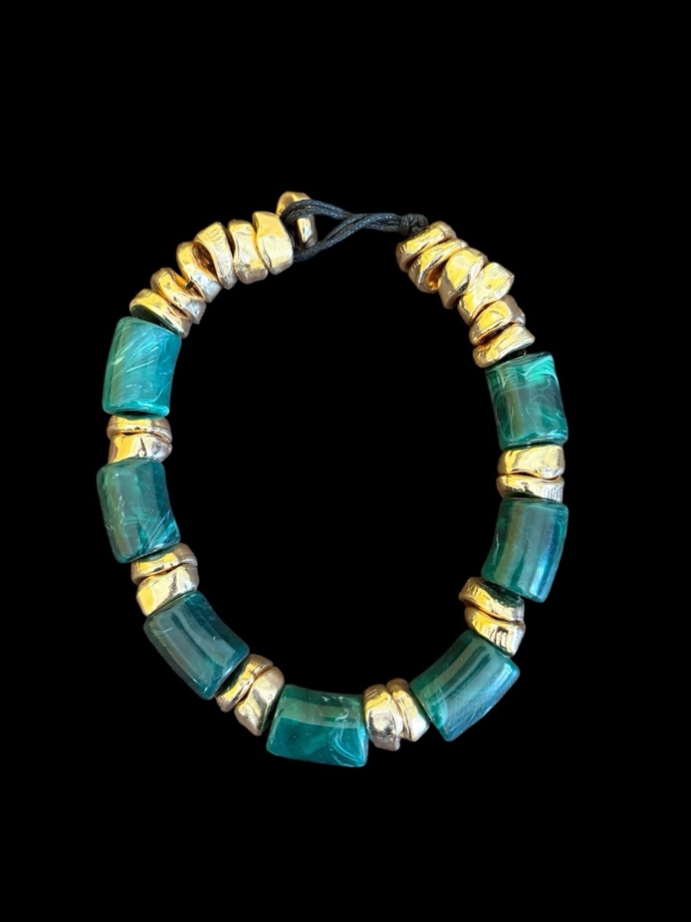 New Gold & Emerald Chunky Beaded Statement Necklace - Women Jewelry - Picture 6 of 9